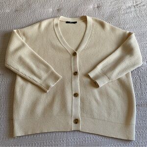 Lillusory Oversized Cardiagn Sweater V Neck Apricot Cream XS Knit Fall Button